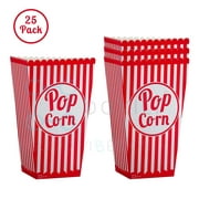 Striped Movie Theater Popcorn Boxes- 25 Pack Paper Red- Popcorn Bags- Retro Box