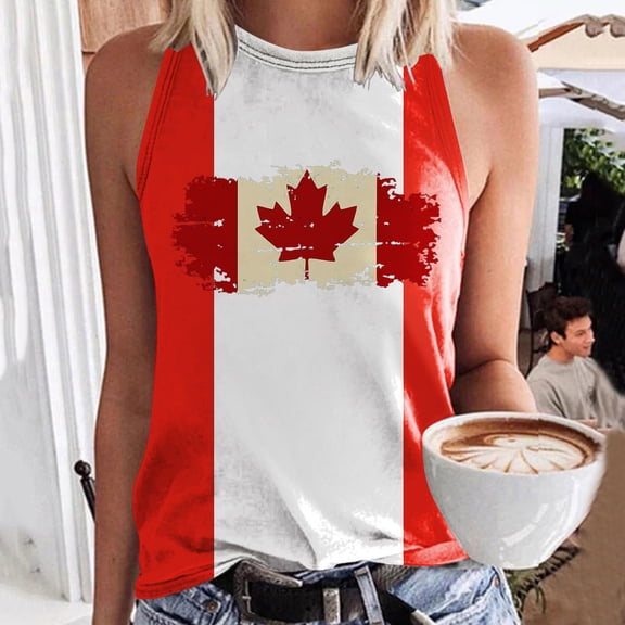 Women Tank Tops Canada Flag Graphic Print Crew Neck Loose Tank Top Womens Camisole Brick Red L