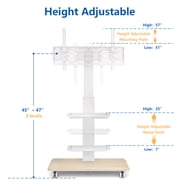 RTVR Rolling TV Stand Modern 3 Shelves for TVs up to 85 inch, Wood Base for Home Office, White