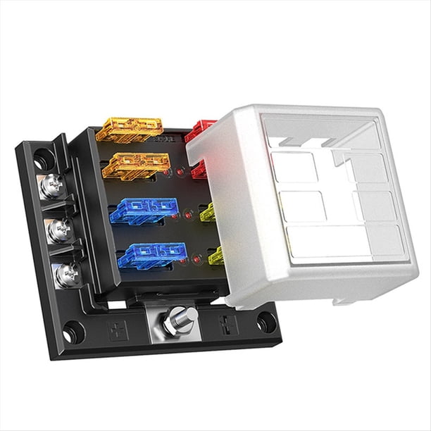 Caja de Fusibles para Autocaravana, 6 Pines, 100 A, 6 Vías, con Luz Indicadora LED, Portafusibles de una Entrada y Seis Salidas.