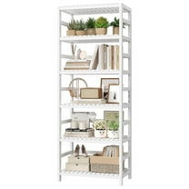 6-Tier Bamboo Shelf, Bamboo Bookcase with Adjustable Shelves, Free Standing Storage Shelf Unit, Plant Flower Stand White