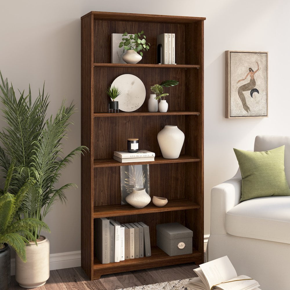 Cabot Tall 5 Shelf Bookcase in Modern Walnut - Engineered Wood