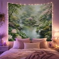 thumbnail image 2 of Lotus Pond Beside a Waterfall and Stone Lantern, Peaceful Illustration for Nature Lovers, Japanese Garden Decor, New Home Gift, Tapestry Wall Hanging for Bedroom and Studio, 2 of 7