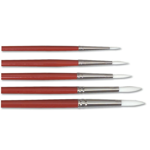 Dynasty Brush White Taklon Watercolor Brushes, Round Style, Short Lacquered Hardwood Handle, Assorted Sizes, Set of 5