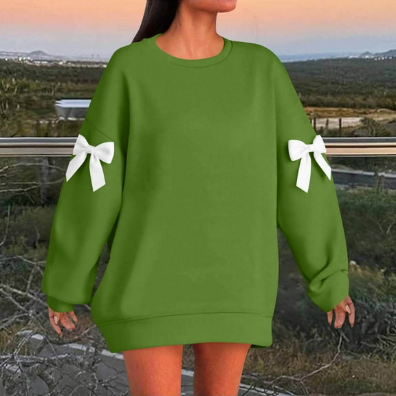 Neewe Bow Christmas Sweatshirt for Women Crewneck Christmas Tree Long Sleeve Shirt Xmas Holiday Party Pullover Sweater Tops