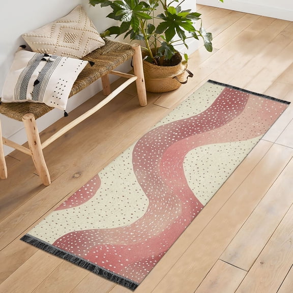 Yayeee Runner Rug for Bedroom 2'x6' Machine Washable Hallway Non Slip Mat, Soft Pink Pattern