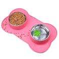 thumbnail image 3 of Cuenco doble antideslizante para perros con tapete de silicona, comedero para agua y comida de acero inoxidable duradero, cuencos para beber y alimentar mascotas para perros y gatos, 3 of 5