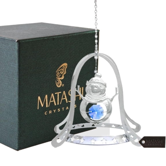 Matashi Chrome Plated Silver Snowman in Bell Holiday Ornament by