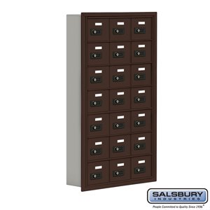 Cell Phone Storage Locker - 7 Door High Unit (5 Inch Deep Compartments) - 21 A Doors - Bronze - Recessed Mounted - Reset