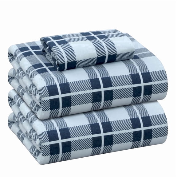RUVANTI Flannel Sheets Twin Size - 100% Cotton Double Brushed Twin Sheets Set, Deep Pockets 16 Inches, All Seasons Breathable & Extra Soft Bed Sheets, Warm & Cozy, 3 Piece, Illusion Check