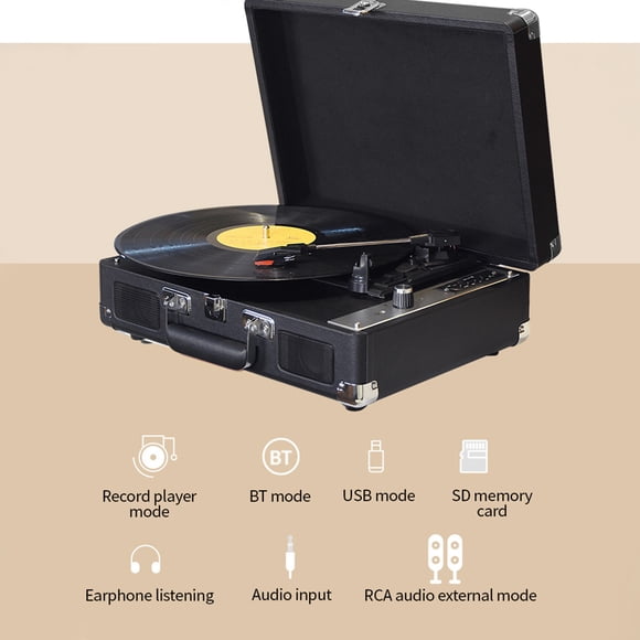 Tourne-Disque, tourne-disque Vintage Phonographe BT USB Enregistrement 33/45/78 Tr/min Support pour Disques 7/10/12 Pouces, Système de Son HIFI, Lecture BT
