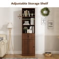 thumbnail image 4 of Farmhouse Bookshelf with Drawer, 71" Tall Narrow Bookcase with Adjustable Left/Right Door, Adjustable Shelf, Freestanding Display Book Shelf for Living Room,Bedroom, Office, Walnut, 4 of 10