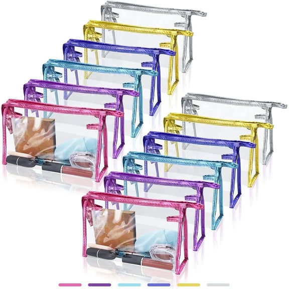Portable Transparent Cosmetic Bags, 8 PCS Clear Waterproof Makeup Bags with Handle, PVC Travel Toiletry Bags Pouches, Clear Pencil Cases