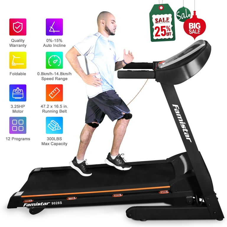 Famistar 9028s folding electric treadmill motorized running machine 3.25 hp outlet portable auto incline treadmill stores