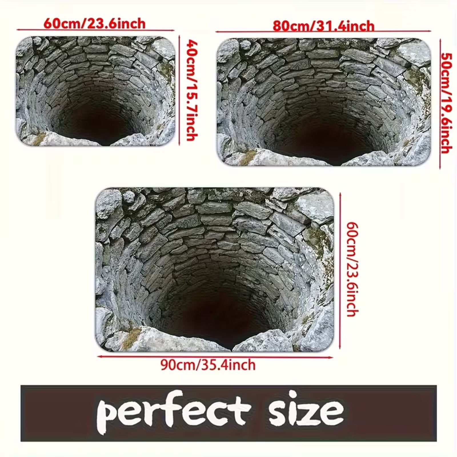 ZTTD 3D Optical Illusion Rug, Non-Slip Floor Mat for Indoor & Outdoor Use, Grey Cave & Stone Visual Illusion Doormat for Bedroom, Living Room, Porch, Terrace and Entrance Decor(36x24inch)
