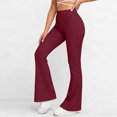 thumbnail image 2 of ZOIGHDA Flare Leggings for Women High Waisted Yoga Pants Basic Solid Color Stretch Workout Bell Bottoms(Wine,X-Large), 2 of 9