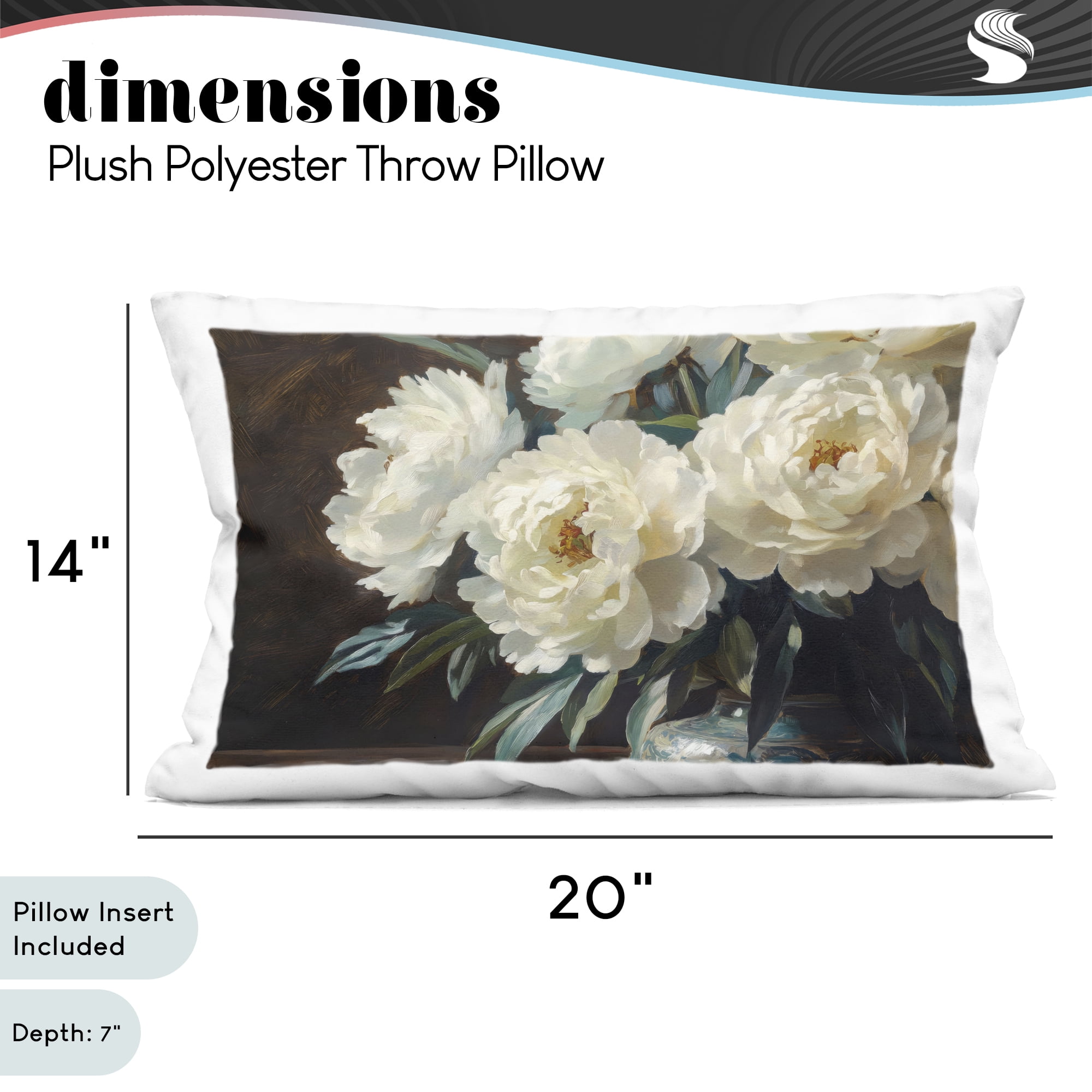 Stupell Industries Large Moody White Floral Decorative Printed Throw Pillow, design by Petal Prints Design, 14 x 7 x 20