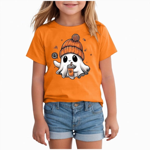 larppty Halloween Shirts for Kids Toddler Pumpkin Face Ghost Skeleton Cotton Tshirt Clothes (Orange,2-3 Years)