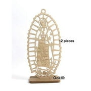 12 Lady Guadalupe Virgin Mary Glitter Wood Silver Gold with Stand Laser Cutout Wooden Baptism Centerpiece First Communion Quinceañera Party Favors Home Decor Christening (Plain)