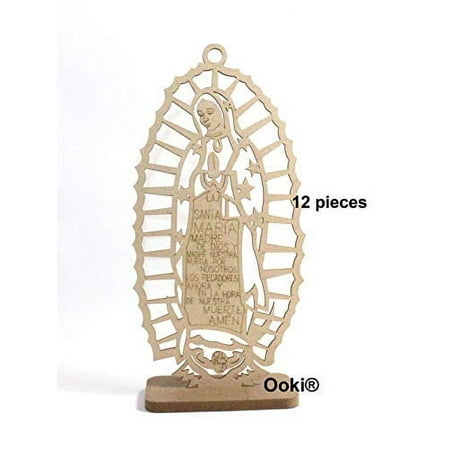 12 Lady Guadalupe Virgin Mary Glitter Wood Silver Gold with Stand Laser Cutout Wooden Baptism Centerpiece First Communion Quinceañera Party Favors Home Decor Christening (Plain)