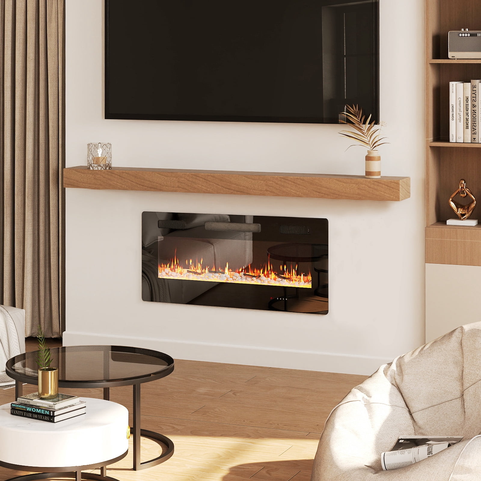 40" Insert Wall Mounted Electric Fireplace Mantel Features a Touch Screen, Timer, Adjustable Flame Color, 700W / 1400W