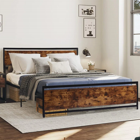 Modstyle Queen Size Metal Bed Frame  Platform Bed Frame with Headboard and Footboard