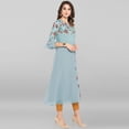 thumbnail image 5 of Janasya Indian Round Neck 3/4 Sleeve Floral Print Blue Poly Crepe Kurta For Women, 5 of 7