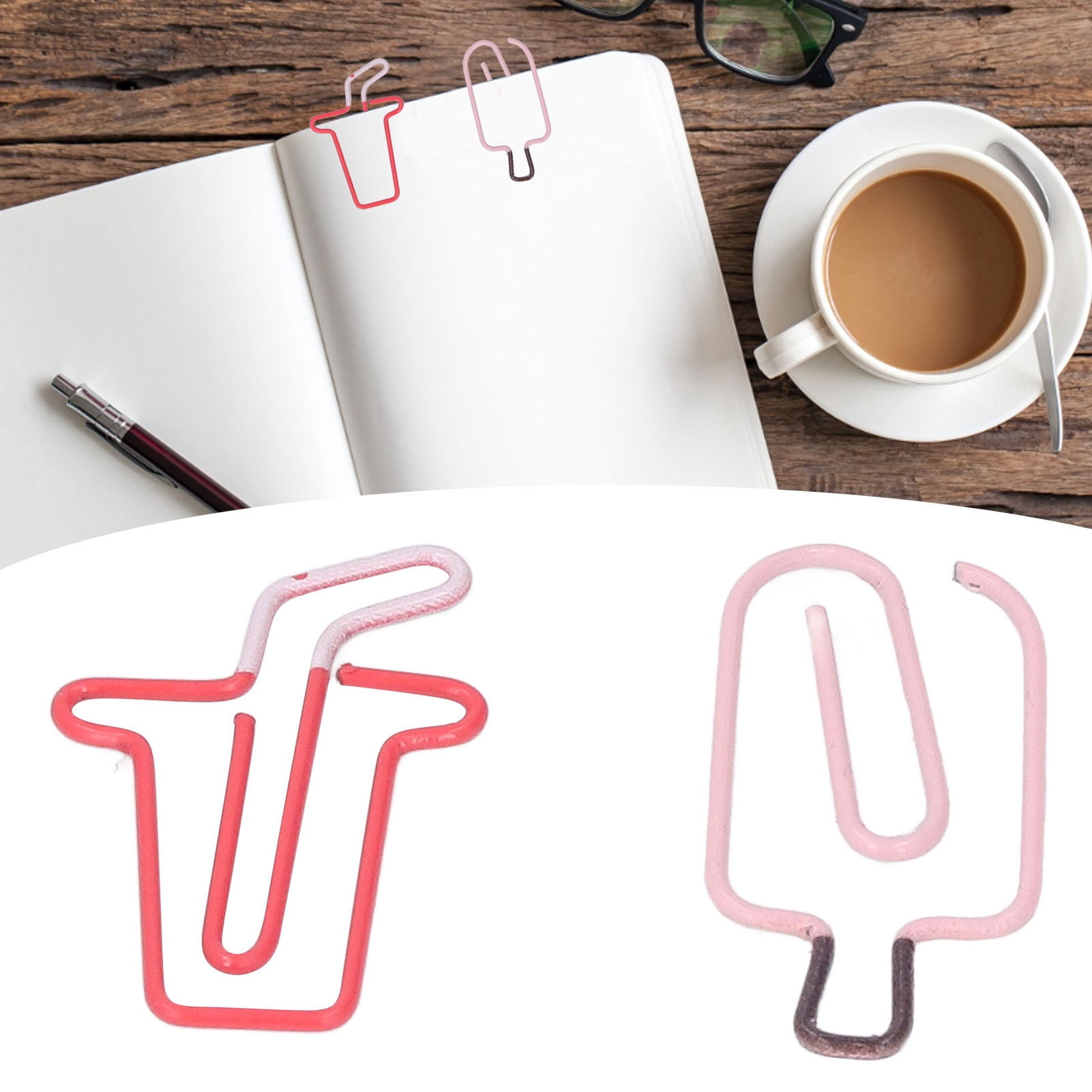 YAHHU 100PCS Metal Paper Clips 50PCS Ice Cream & 50PCS Coffee Style Rustproof Sturdy Office Memo File Classification Small Mini Cute Paperclips (5.12 inches / 13 cm Box)