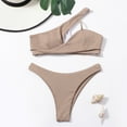 thumbnail image 4 of sunsanly 2Pcs/Set Solid Color Ribbed Backless Sexy Swimsuit Cross One Shoulder Bra High Waist Thong Bikini Set Beachwear, 4 of 7