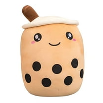 AIXINI 9.4 inch Stuffed Boba Plushie Bubble Tea Plush Pillow Cartoon Cylindrical Milk Boba Tea Cup Pillow, Super Soft Kawaii Hugging Cushion Realistic Plush Food