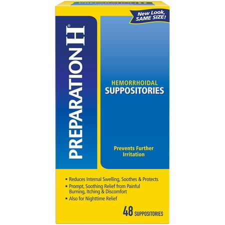 Preparation H Hemorrhoid Symptom Treatment Suppositories (48 Count), Burning, Itching and Discomfort (Best Cure For Hemorrhoids)