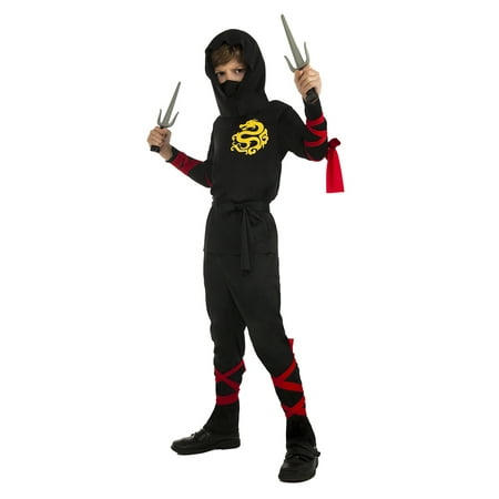 Black Ninja Stealth Costume Kids Boys Kung Fu Outfit for Halloween Cosplay