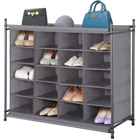 Stackable Shoe Cubby Organizer Free Standing Shoe Cube Rack for Entryway Bedroom Apartment Closet 20-Cube Gray