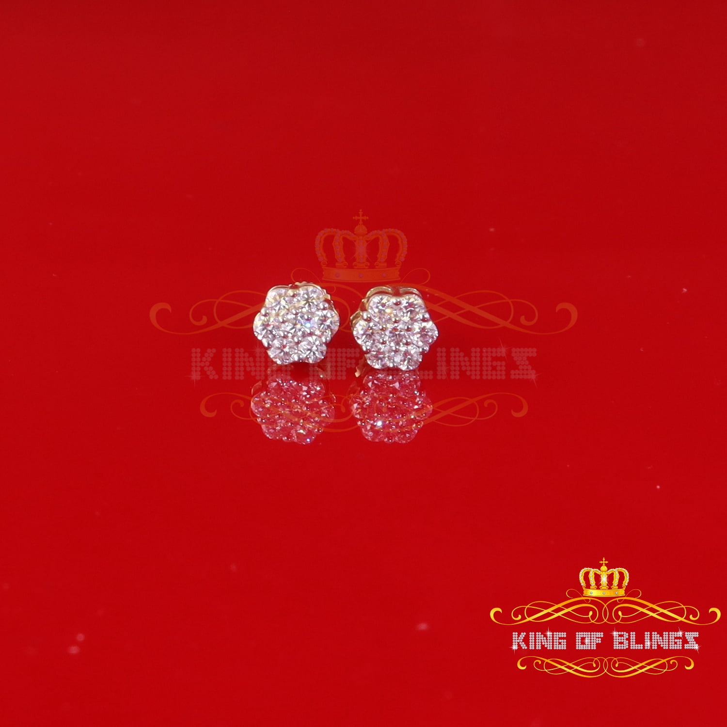 King of Bling's Men's/Womens 925 Silver Yellow 0.50ct VVS 'D' Moissanite Floral Stud Earrings