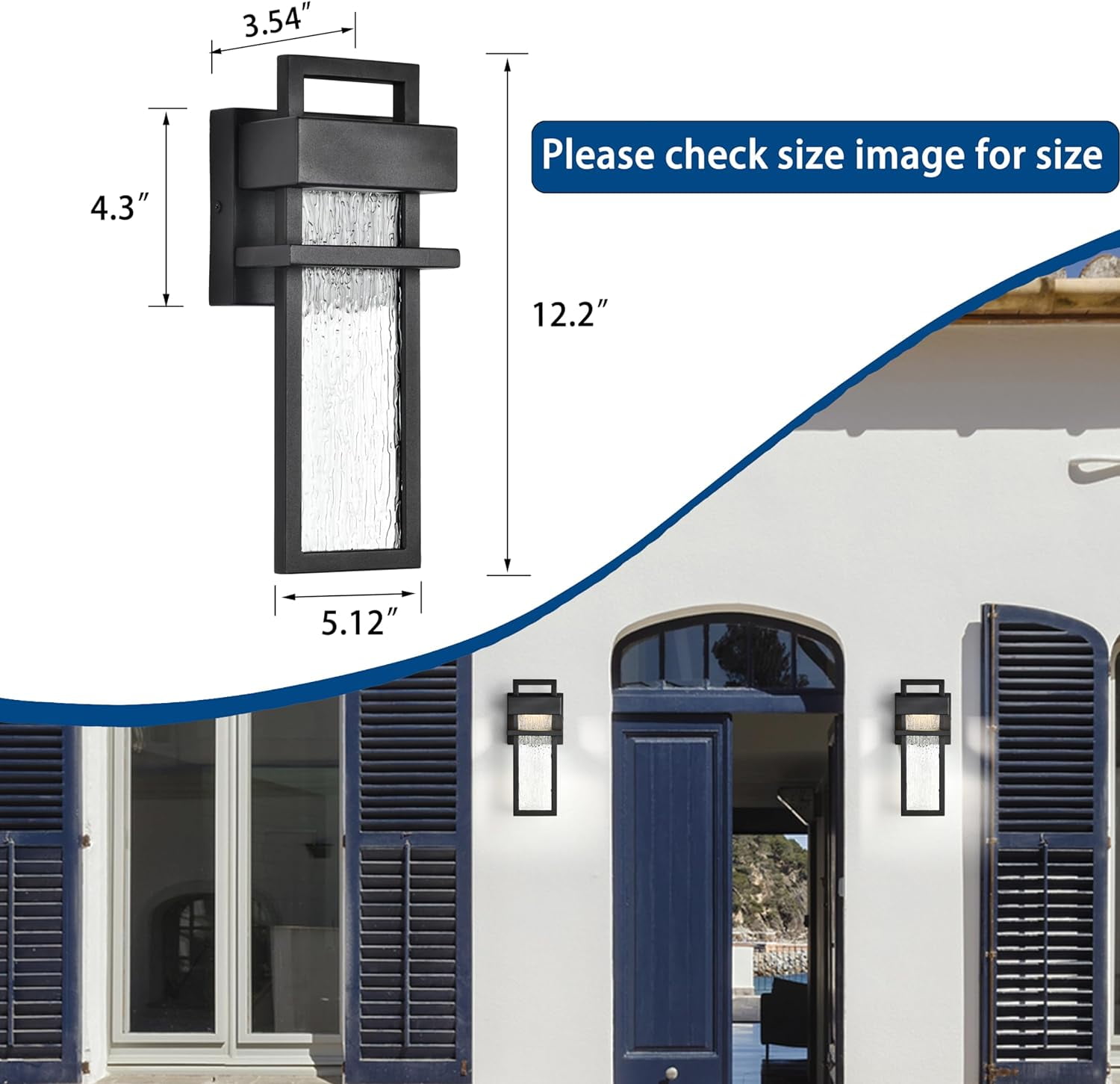 LED Outdoor Wall Light Fixtures with Bubble Glass, 12W, 3000K, 1430Lumens, for Garage Front door Patio