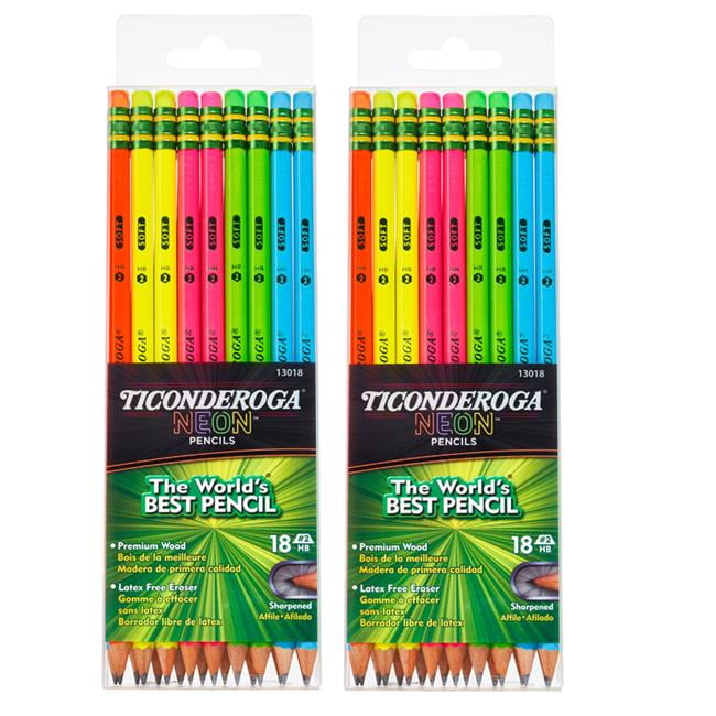 Dixon Ticonderoga DIX13018-2 Ticonderoga Neon Pencil for Grade K-12, Assorted Color - Pack of 2 - 18 Count