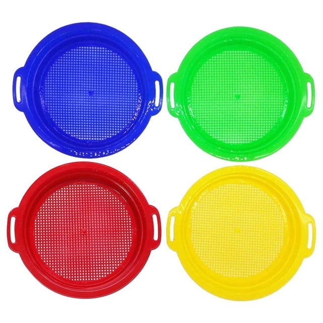 4PCS Stop Sand Sieve Beach Sieve Toys Juego de 4 juguetes para niños rojos, azules, amarillos y verdes