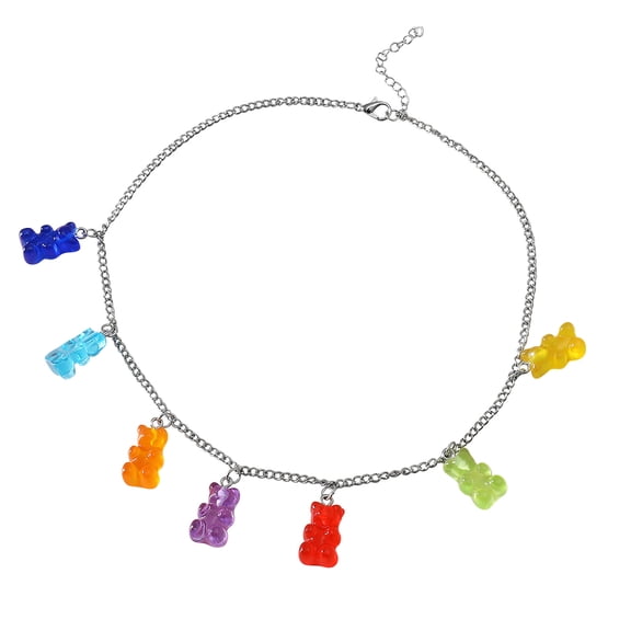 Guodhu Colorful Gummy Bear Necklace Y2k Fashion Resin Crazy Aesthetic Necklace Tiny Animal Charms Dangling Pendant Necklace for Women Adorable Gift