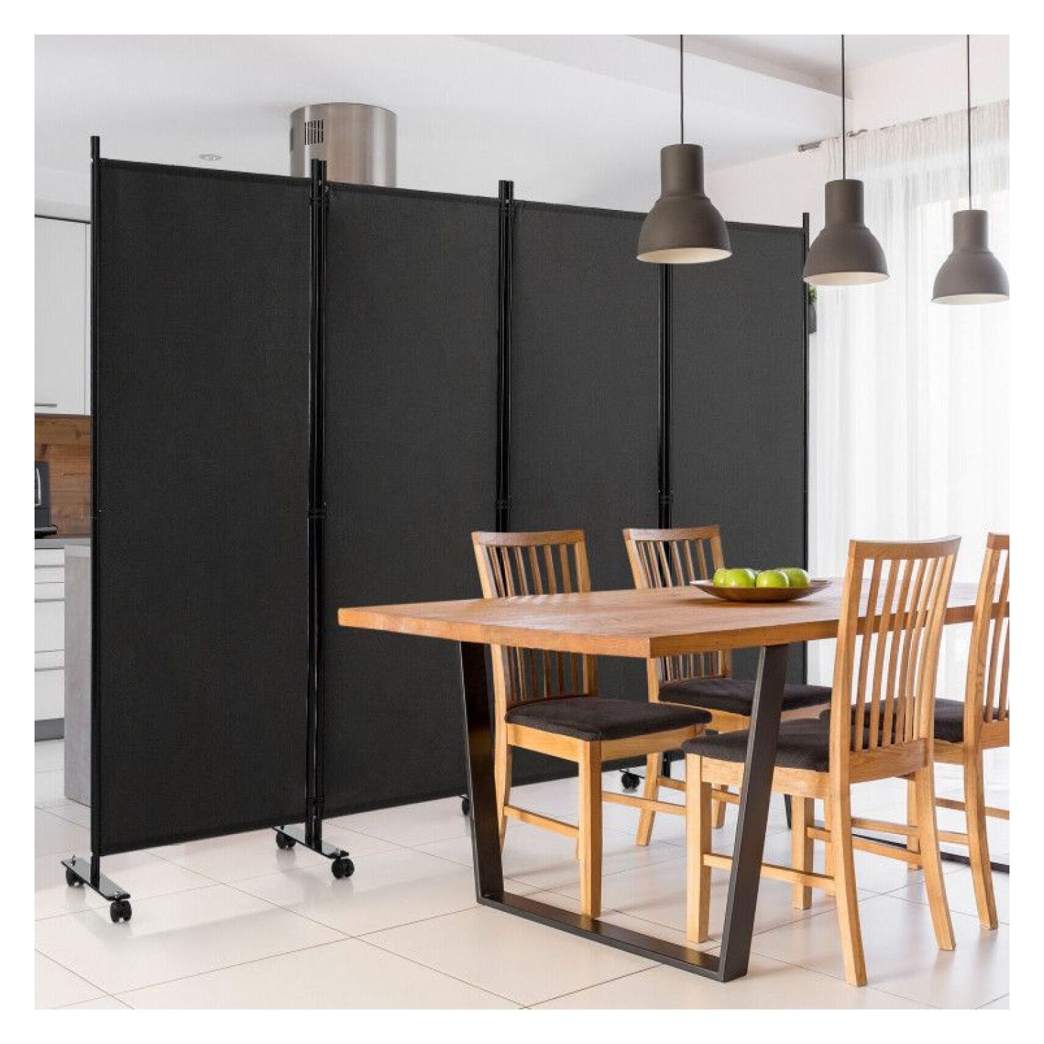 Yunken 4-Panel Folding Room Divider with Lockable Wheels, 5.6 Ft Tall Portable Privacy Screen for Home & Office Use