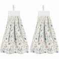 thumbnail image 1 of wonima44 Kitchen Hand Towels with Button Hanging Loops Bathroom Blue Floral Soft Hanging Tie Towels Absorbent Tie Towel Pattern Dish Towel with Hanging Loop Washcloth Indoor Decoration 2 Pack, 1 of 1