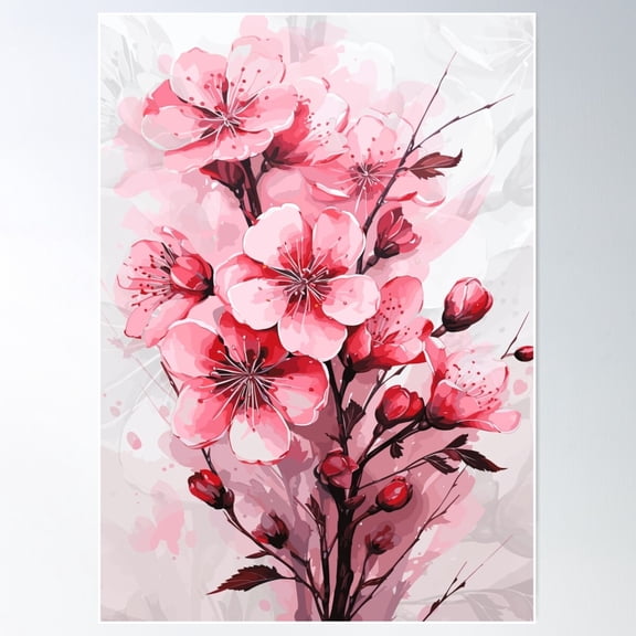 Cherry Blossom 2 Poster Wall Art, Modern Wall Decor For Living Room Bedroom, 8x12 UNFRAMED