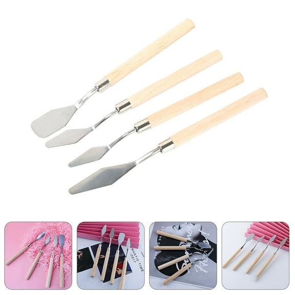 PBPBOX Oil Painting Scrapers with Premium Iron Blades and Wood Handle for Mixing Colors Perfect for Artists and Painters 4 Pieces