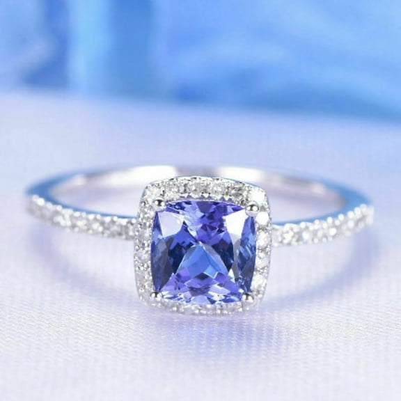 Blue Tanzanite Engagement Ring, Vintage Tanzanite Ring, Antique Tanzanite Halo Ring, Tanzanite Ring Women,Estate Tanzanite Promise Ring