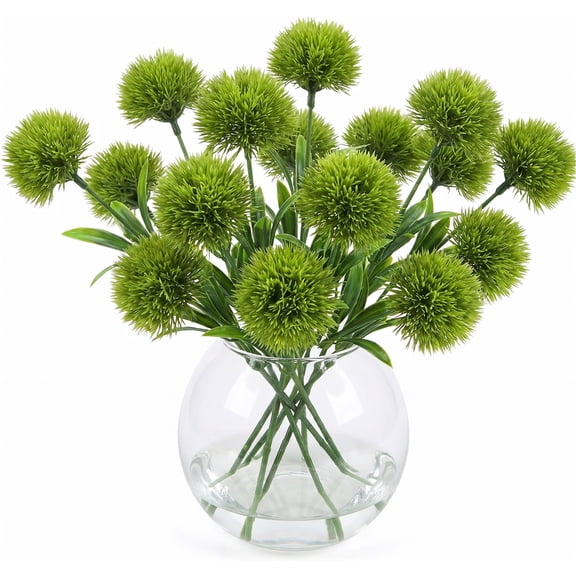 15pc Artificial Dandelion Flowers Fake Silk Plants Bouquet for Home Table Wedding Decor, Green
