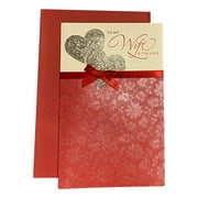 Valentine's Day Greeting Card for Wife - To My Wife With Love - Deluxe, Tipped Insert, Foil Accents, Metallic Lettering, Ribbon; Heart