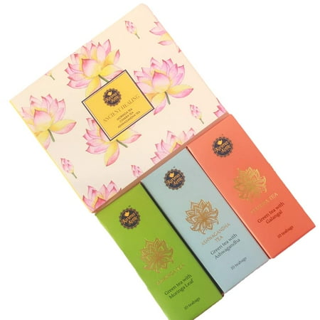 Karma Kettle Ancient Healing Collection Gift Box with Chakra Tea, Moringa Tea, Ashwagandha Tea - 30Nos Pyramid Teabags, 60 g