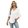 thumbnail image 4 of Ronuti Womens Blouses Ruffle Sleeve Top V Neck Shirts Casual Outfit Bell Sleeve Cute Tee Spring Summer Fashion Clothes, 4 of 9
