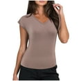 thumbnail image 2 of JMKQLZ Spring Summer Short Sleeve V-Neck Fashion T-Shirt Solid Color Casual For Women, 2 of 8