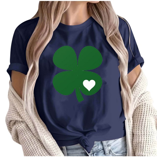 Camiseta de Manga Corta de Cuello Redondo Impresa de Primavera Superior de las Mujeres, Mezcla Ligera de Poliéster para Uso Diario Y de Fiesta Casual