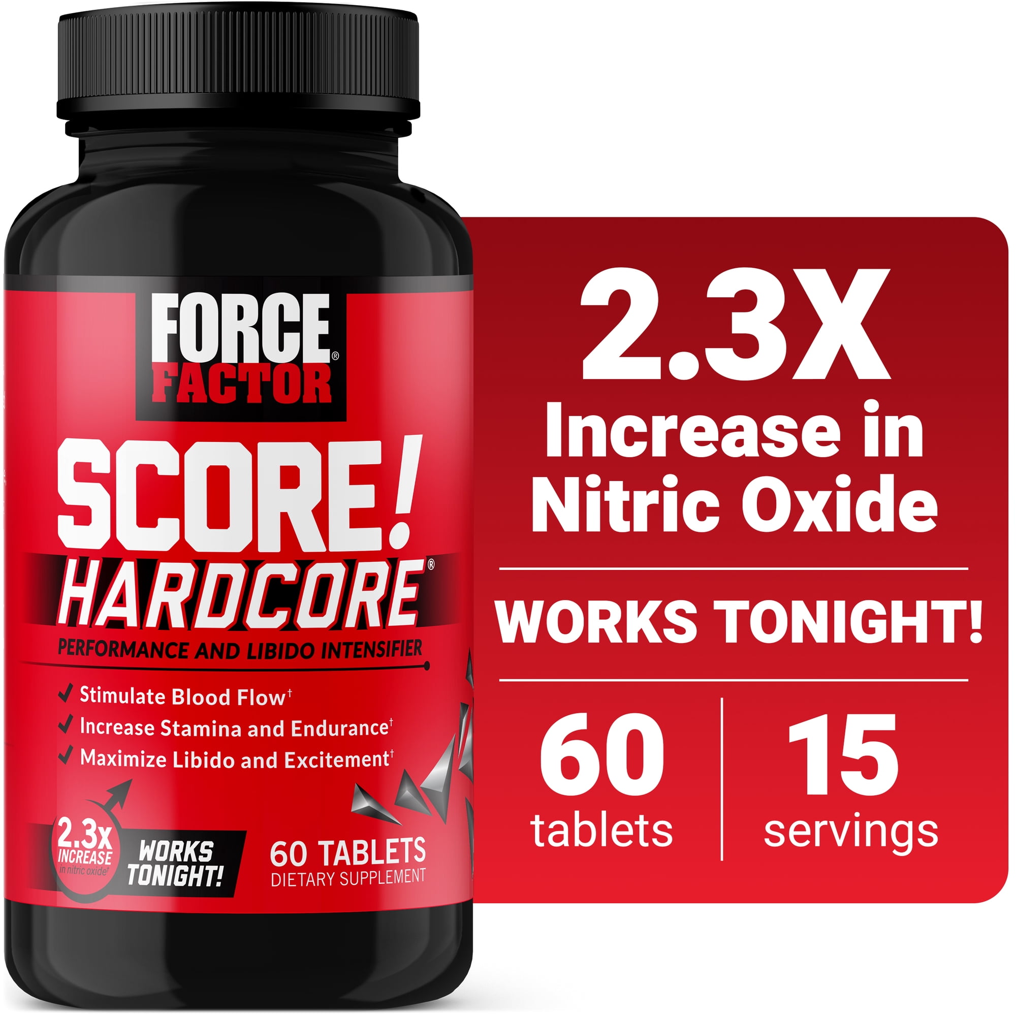 Force Factor SCORE! Hardcore, Nitric Oxide Booster for Men with L-Citrulline, Horny Goat Weed & Tongkat Ali to Boost Libido & Stamina, 60 Tablets